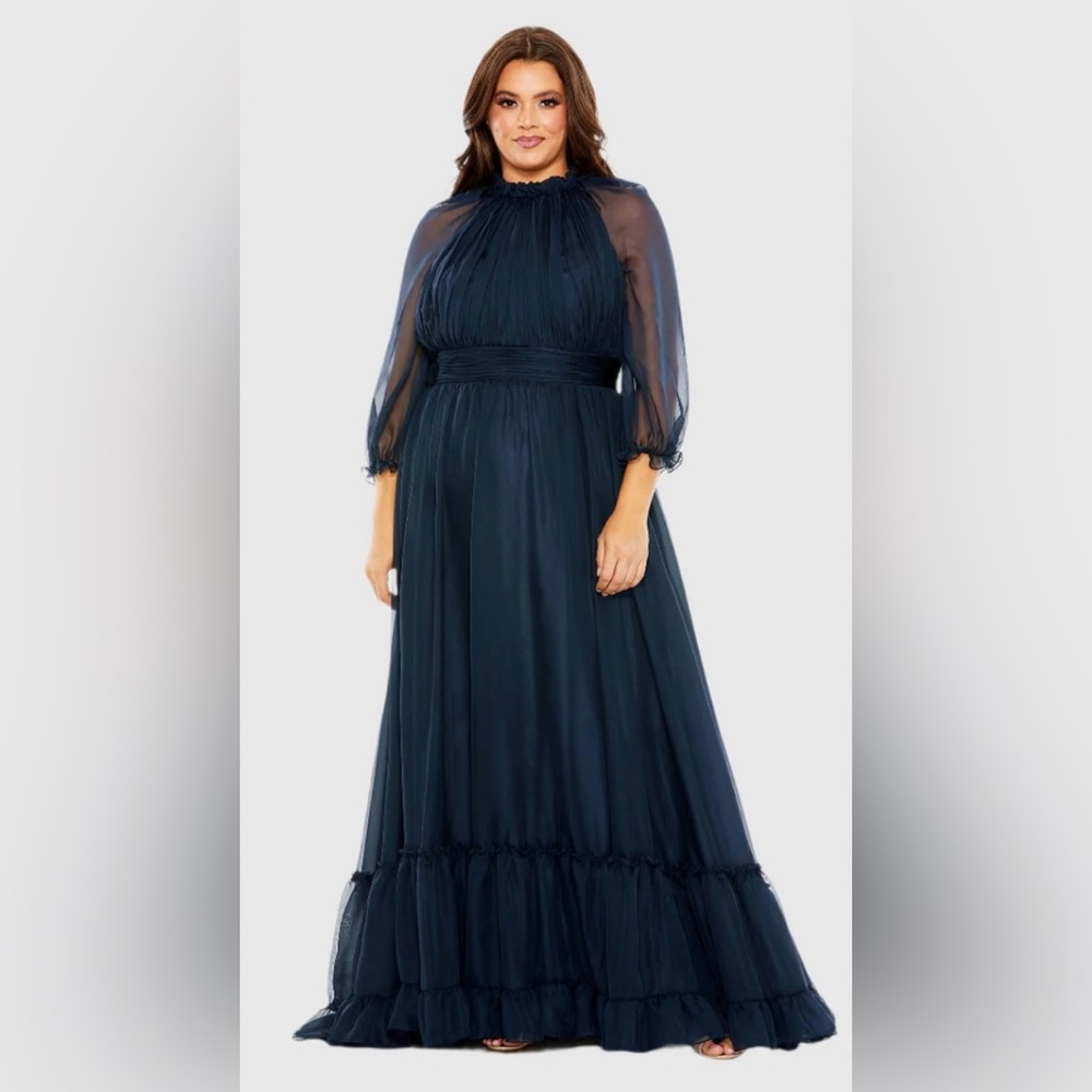 NWOT Mac Duggal Navy Blue Maxi Evening Gown 24W 3X MOB Formal